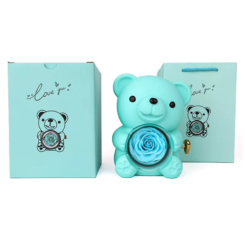 Preserved Rose Teddy Bear Gift I for You Necklace-Eternal Flowers for Graduation Mom Wife Girlfriend-Long Lasting 3-5 Years