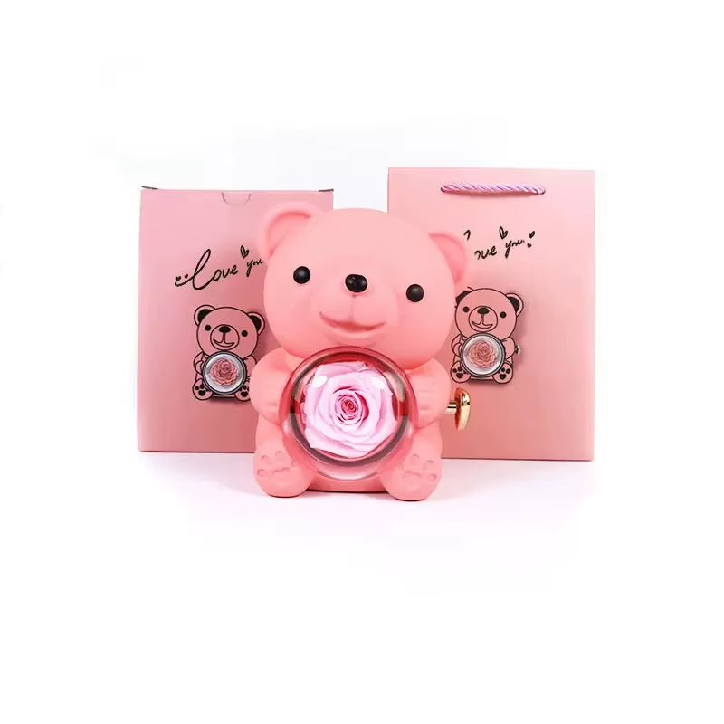 Preserved Rose Teddy Bear Gift I for You Necklace-Eternal Flowers for Graduation Mom Wife Girlfriend-Long Lasting 3-5 Years