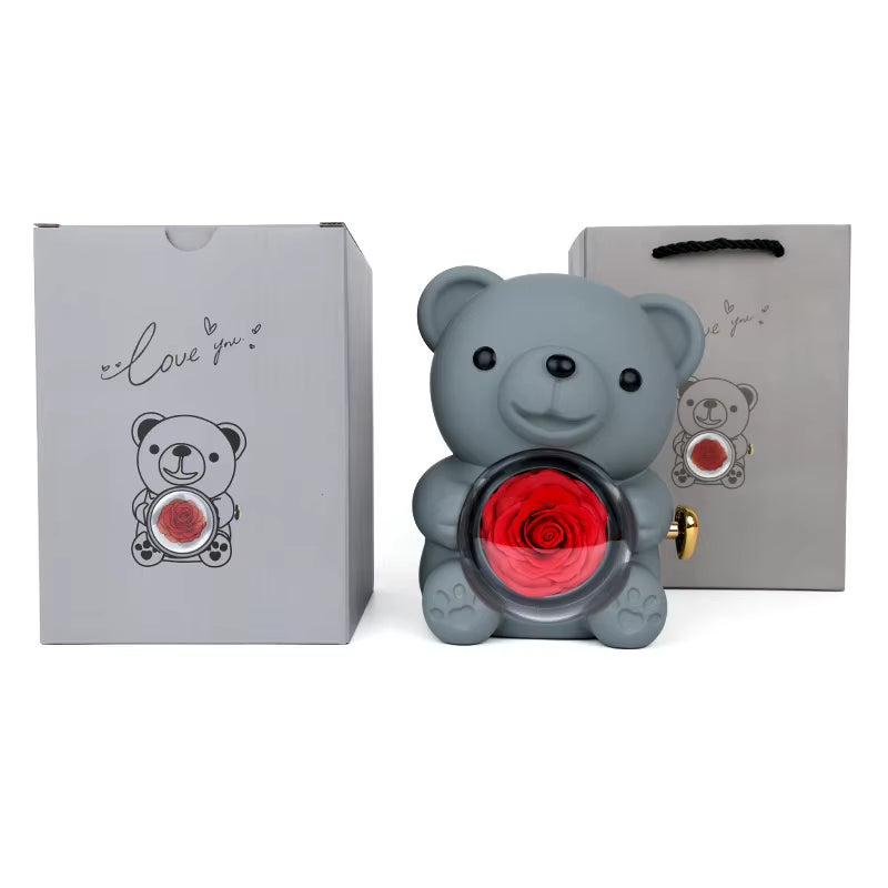 Preserved Rose Teddy Bear Gift I for You Necklace-Eternal Flowers for Graduation Mom Wife Girlfriend-Long Lasting 3-5 Years