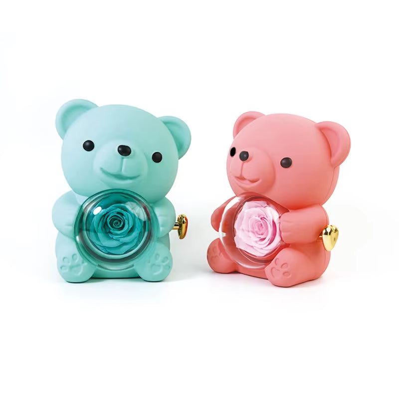 Preserved Rose Teddy Bear Gift I for You Necklace-Eternal Flowers for Graduation Mom Wife Girlfriend-Long Lasting 3-5 Years