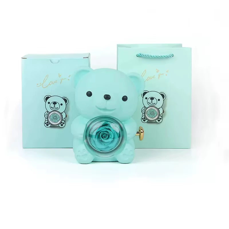 Preserved Rose Teddy Bear Gift I for You Necklace-Eternal Flowers for Graduation Mom Wife Girlfriend-Long Lasting 3-5 Years