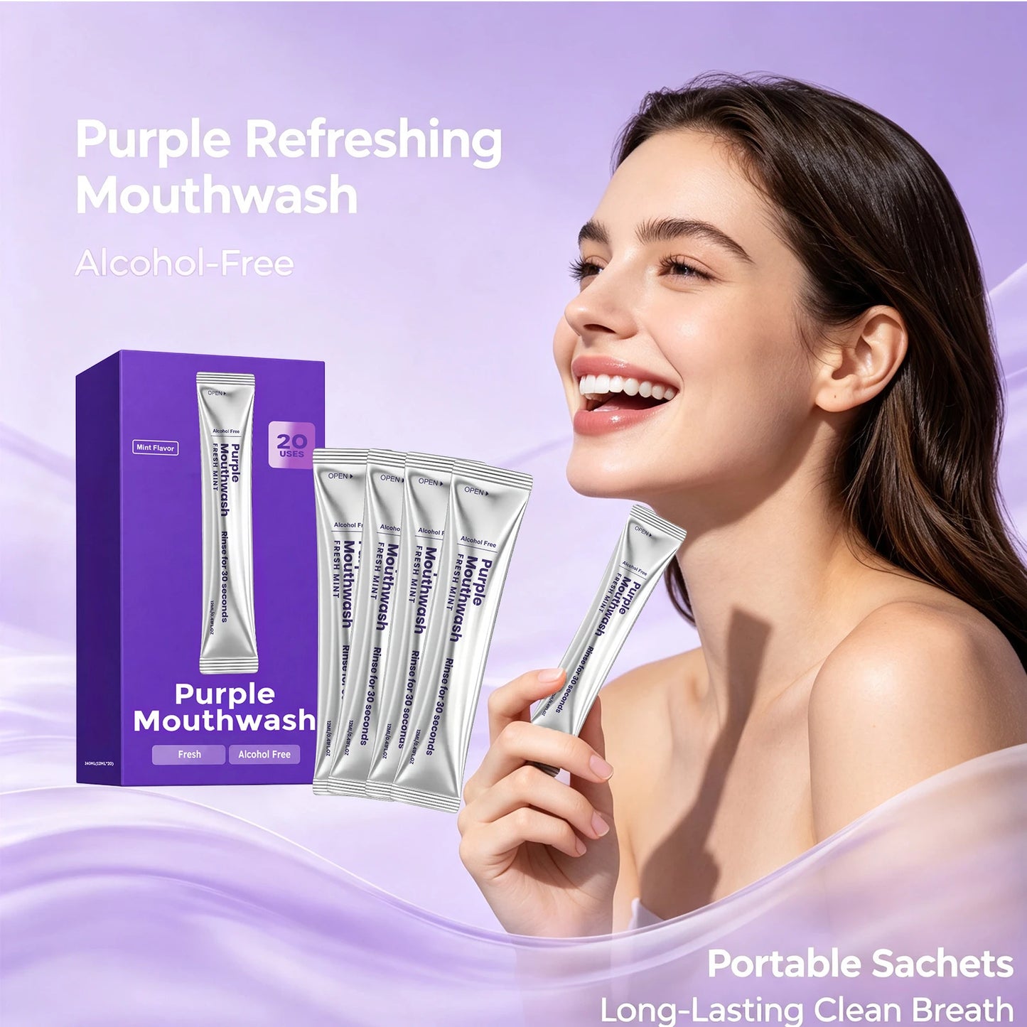 Purple Mouthwash Strips Alcohol Free Long Lasting Mint Fresh Breath Remove Stain Tone up Yellow Teeth Portable Mouthwash 20PCS