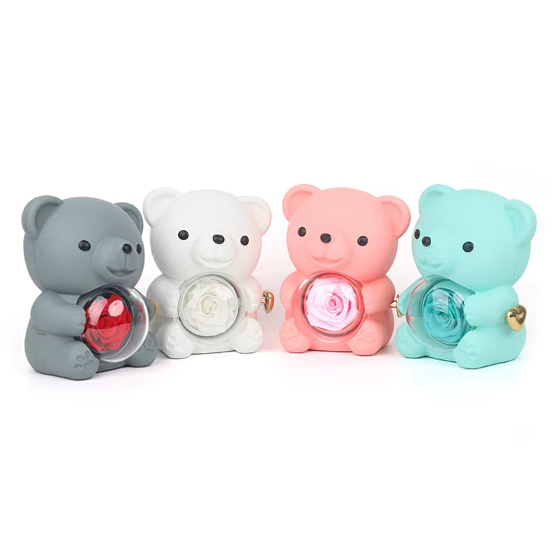 Preserved Rose Teddy Bear Gift I for You Necklace-Eternal Flowers for Graduation Mom Wife Girlfriend-Long Lasting 3-5 Years