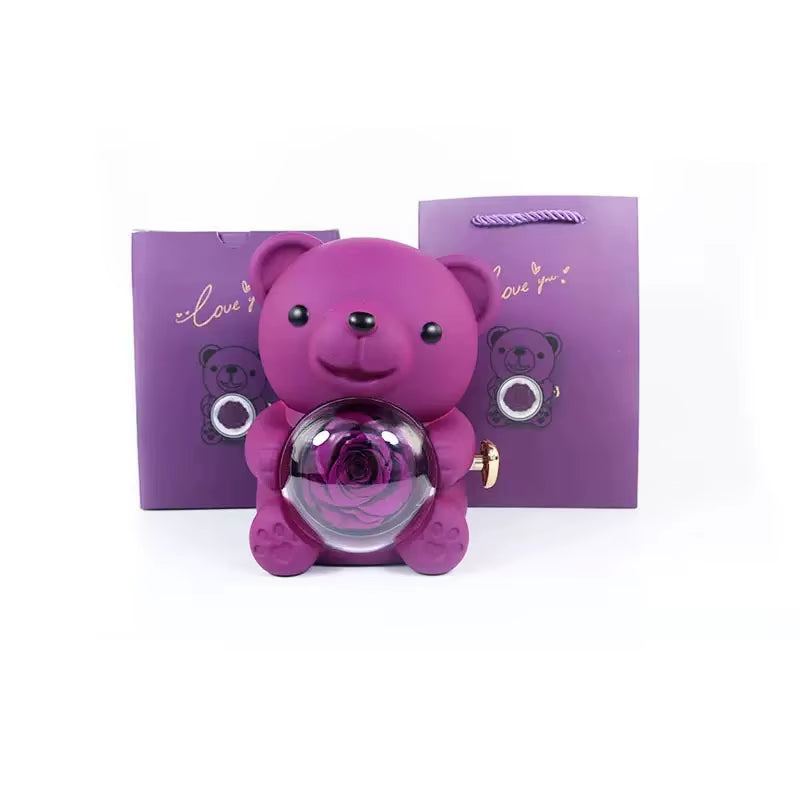 Preserved Rose Teddy Bear Gift I for You Necklace-Eternal Flowers for Graduation Mom Wife Girlfriend-Long Lasting 3-5 Years