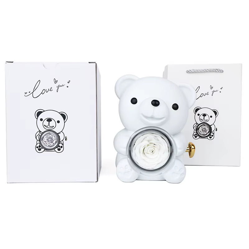 Preserved Rose Teddy Bear Gift I for You Necklace-Eternal Flowers for Graduation Mom Wife Girlfriend-Long Lasting 3-5 Years