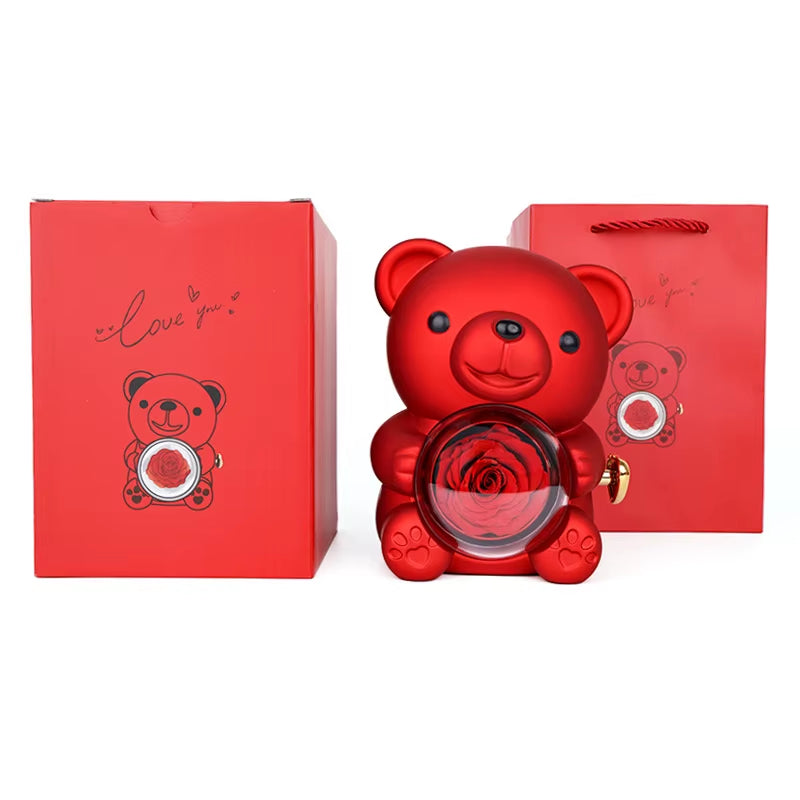 Preserved Rose Teddy Bear Gift I for You Necklace-Eternal Flowers for Graduation Mom Wife Girlfriend-Long Lasting 3-5 Years