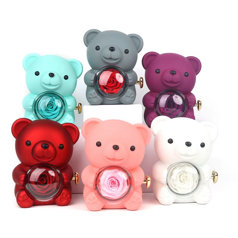 Preserved Rose Teddy Bear Gift I for You Necklace-Eternal Flowers for Graduation Mom Wife Girlfriend-Long Lasting 3-5 Years