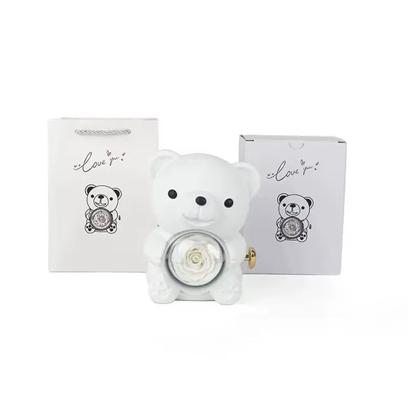 Preserved Rose Teddy Bear Gift I for You Necklace-Eternal Flowers for Graduation Mom Wife Girlfriend-Long Lasting 3-5 Years