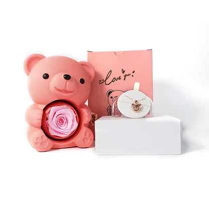 Preserved Rose Teddy Bear Gift I for You Necklace-Eternal Flowers for Graduation Mom Wife Girlfriend-Long Lasting 3-5 Years