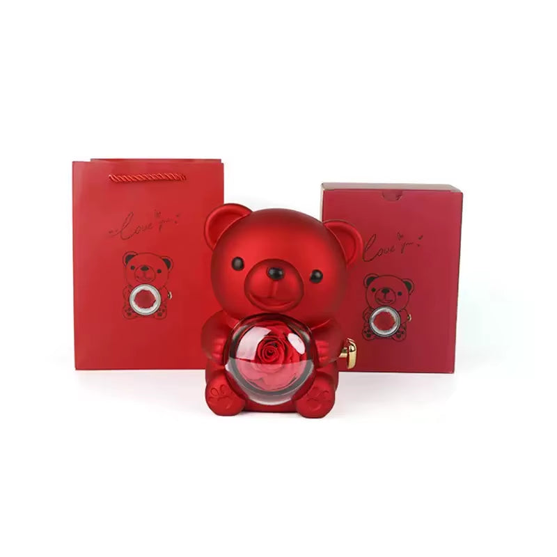 Preserved Rose Teddy Bear Gift I for You Necklace-Eternal Flowers for Graduation Mom Wife Girlfriend-Long Lasting 3-5 Years
