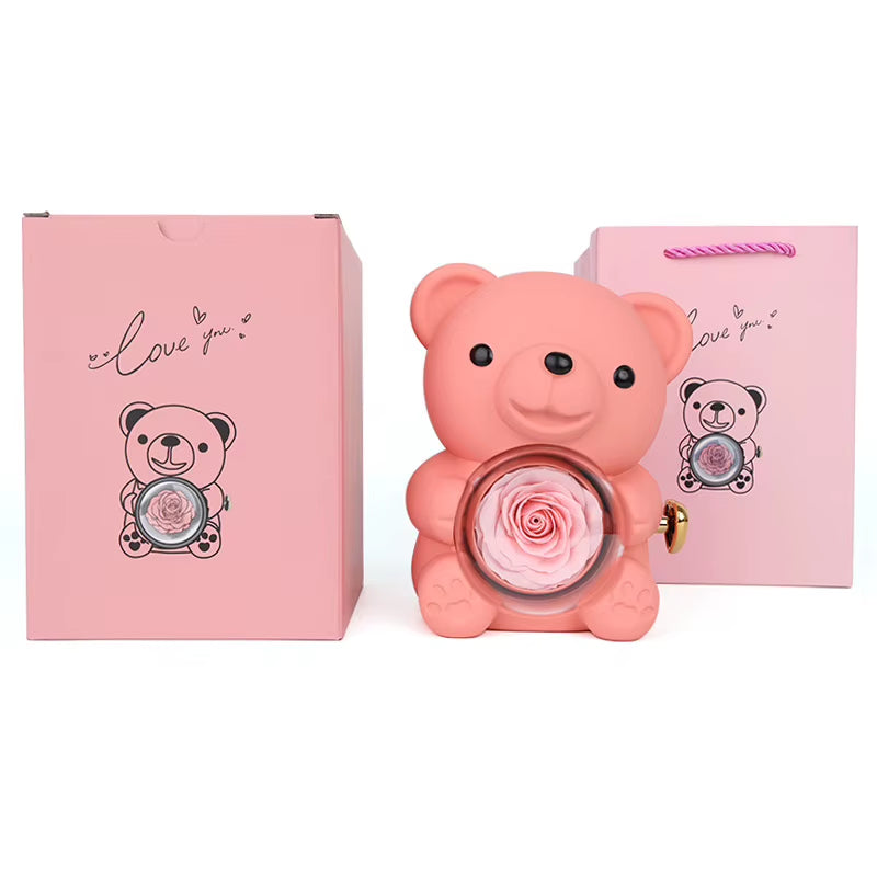 Preserved Rose Teddy Bear Gift I for You Necklace-Eternal Flowers for Graduation Mom Wife Girlfriend-Long Lasting 3-5 Years