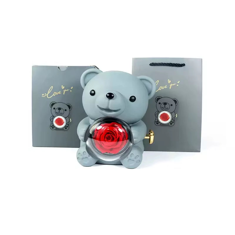 Preserved Rose Teddy Bear Gift I for You Necklace-Eternal Flowers for Graduation Mom Wife Girlfriend-Long Lasting 3-5 Years
